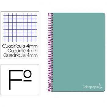 Cuaderno espiral Liderpapel folio Witty tapa dura 80h 75gr cuadro 4mm con margen color turquesa
