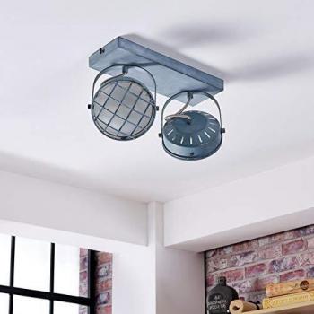 Foco Lindby Tamin, industrial, gris, 2 luces, cristal, G9, metal e.o., para salón y comedor, foco empotrado, lámpara de techo y pared