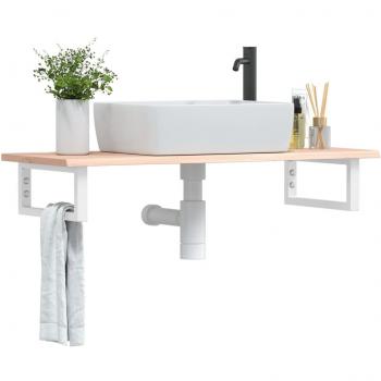 Estante de lavabo de pared de acero y madera maciza de roble