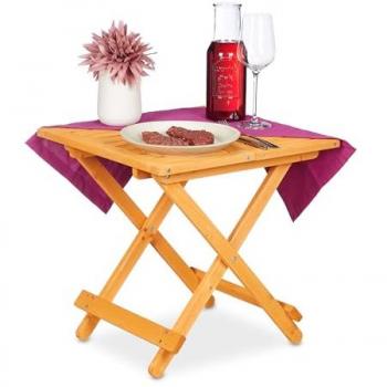 Mesa Plegable de Madera Natural, Portátil y Estable, 50x50x50 cm, Ideal para Balcón, Terraza o Camping