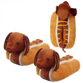 Plush Hot Dog Dachshund Slippers Unisex One Size