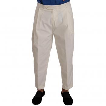 Dolce & Gabbana White Cotton Tapered Men Trouser Dress Pants - IT50 | L
