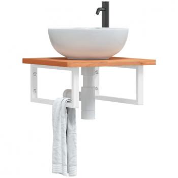 Estante de lavabo de pared de acero y madera maciza de haya Marrón