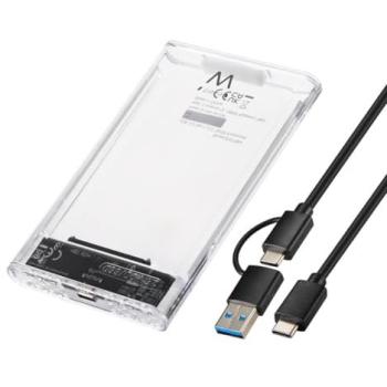 Ewent Caja Externa Transparente para Disco Duro SSD/HDD 2.5 SATA USB-C+A 3.2 Gen1, Instalación Sin Tornillos, Soporte UASP, Velocidad 5 Gbps