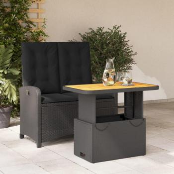 2-Piece Black Poly Rattan Garden Dining Set with Cushions