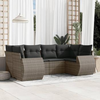 6-Piece Grey Poly Rattan Garden Sofa Set with Cushions