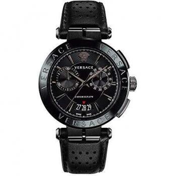 Versace Aion Chronograph Men's Watch Black Leather Black Steel 45mm VE1D00519
