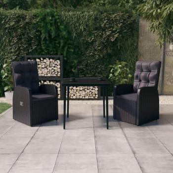 Black 3-Piece Garden Dining Set with Cushions