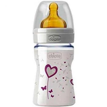 Chicco Wellbeing - Biberón de vidrio con tetina de látex y flujo normal para bebé de 0m+, 150 ml, rosa