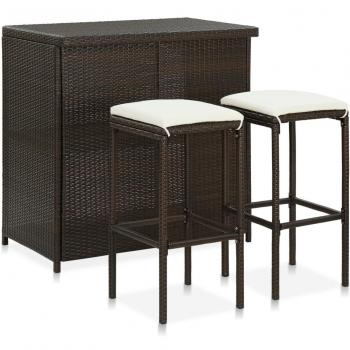 3-Piece Brown Poly Rattan Bar Set