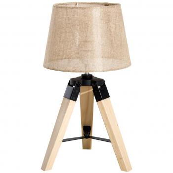 HOMCOM Lámpara de Mesa Moderna y Original con Base Trípode de Madera y Pantalla de Tela Lino para Salón o Dormitorio 24x24x45cm E27 Máx. 40W Crema