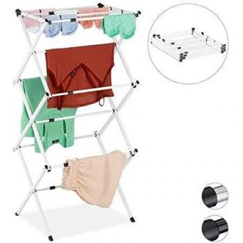 Tendedero Vertical Plegable Extensible de Metal con 11 Barras y 6 Niveles, Secador de Ropa Compacto Blanco 106x38 cm
