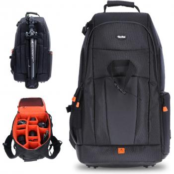 Rollei Fotoliner L I Mochila Grande para cámara I Mochila para el día I Incl. Compartimento para portátil, Protector de Lluvia y maletín de Mano I Dimensiones adecuadas I Negro