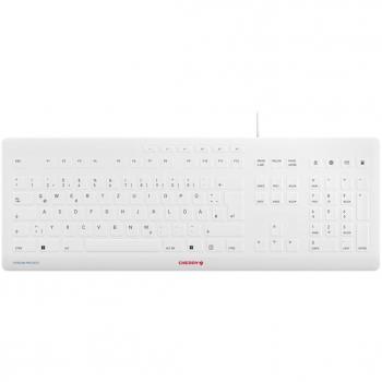 Teclado Cherry Stream USB QWERTZ Alemán Gris con tecnología de membrana, retroiluminación, diseño ergonómico, teclas silenciosas y resistente al agua