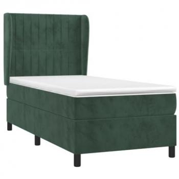 Cama Box Spring con Colchón de Terciopelo Verde Oscuro 80x200 cm