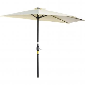 Outsunny Sombrilla de Jardín con 24 Luces LED Solar 270x135x240 cm Parasol Semicircular con Manivela para Balcón Terraza Beige
