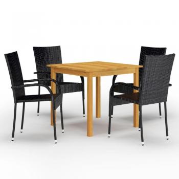 vidaXL 5 Piece Garden Dining Set Black - Outdoor dining set, includes a table and four chairs, made of durable weather-resistant materials, sleek black design, easy to clean, suitable for gardens and patios