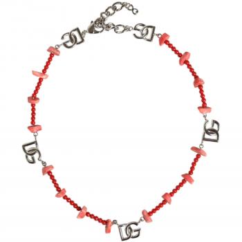 Gray Beaded Resin DG Logo Chain Necklace for Women - One Size Silver Tone Brass