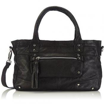 PIECES PCMORE LEATHER BAG - Bolso de mano de cuero mujer, color negro, talla 36x22x10 cm