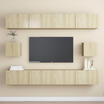 Juego de muebles de salón 6 piezas color roble Sonoma, incluye mueble TV, mesa de TV y otros muebles complementarios, dimensiones 100 x 30 x 30 cm