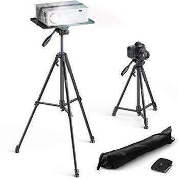 Bomaker Soporte Proyector, Trípode para Proyector Trípode,Aluminio Trípode para Móvil, Cámara, iPhone, Smartphone, Proyector, Equipo de DJ Altura Ajustable de 53 cm a 151 cm con Placa Plegable