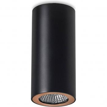 Plafón de tubo LED, aluminio, negro y dorado, 1 luz, diseño downlight redondo para montaje en superficie