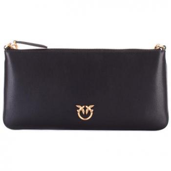 Pinko Women's Horizontal Leather Shoulder Bag in Black | 102747A0F1 Color Z99Q, Stylish Leather Handbag, Black female, Sizes: ONE SIZE, PINKO Clutches, female, Black, Size: ONE SIZE Stylish