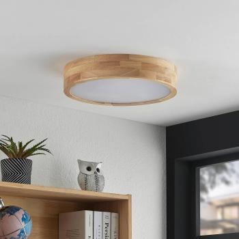 Plafón Lindby Tanju de madera de roble, diámetro 40 cm, lámpara de techo tradicional en marrón, apta para salón y comedor, con 3 llamas E27