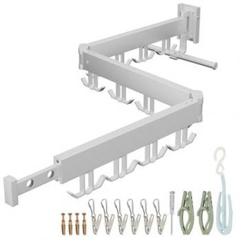 Tendedero de Pared Plegable y Giratorio Relaxdays, 12 x 127 x 26 cm, Ahorro de Espacio, Color Blanco