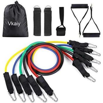 Vkaiy Banda Elástica Bandas de Resistencia Resistance Bands, 11 PCS Resistencia de Bandas Set—5 Tubos de látex/Manijas/Ancla de Puerta/Correas de Tobillo/Llevar Bolso para Hombres Mujeres