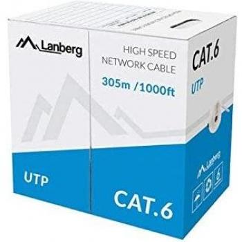 Lanberg Bobina Cat.6 UTP 305M Solid CU CPR + FLUKE Passed Gris