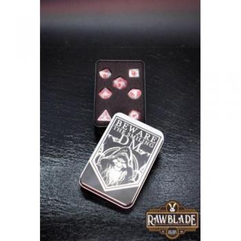 RAWBLADE DADOS LATAS BEWARE SMILING DM (7) - Dados de juego en lata, diseño Beware Smiling, incluye 7 dados, fabricados por Rawblade, disponibles en España