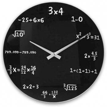 Reloj de Pared con Diseño Matemático en Cristal, Color Negro