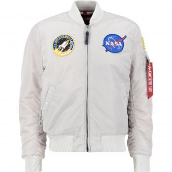 Chaqueta Bomber Alpha Industries MA-1 VF NASA para Hombre, Gris Pastel, Nylon, Manga Larga