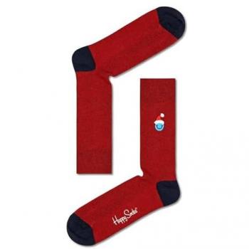 Calcetines Crew Unisex de Navidad con Bordado de Santa Sonriente en Color Rojo Oscuro, Talla 41-46