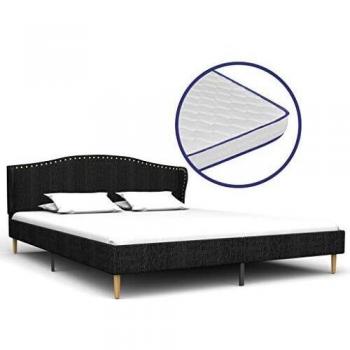 vidaXL Cama Matrimonio Estructura Acero + Colchón Viscoelástico + Somier Láminas Cabecero Tapizada Tela 160x200 cm MDF Patas Madera Maciza Caucho Gris