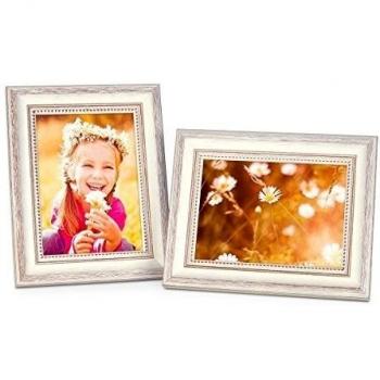 Photolini Juego de 2 Marcos 13x18 cm Blancos, Estilo casa Rural, Madera Maciza con Cristal y Accesorios/Marco de Fotos/añejo Chic