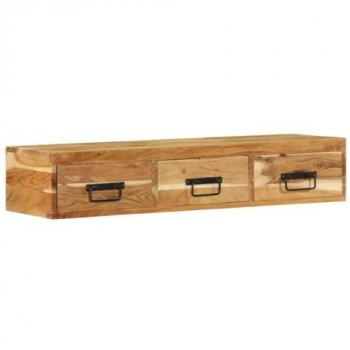 Mueble de TV de Pared 100x30x19 cm en Madera Maciza de Acacia, Soporte Multimedia y Armario Auxiliar