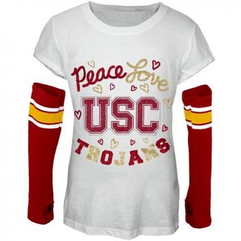 Juvy de troyanos - paz Glitter Logo chicas Juvy camiseta w/Quinta mangas - USC 7