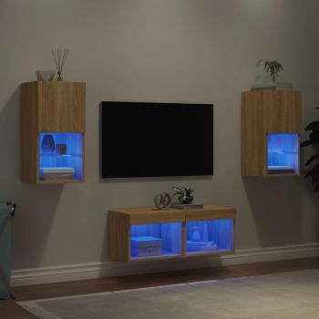 Mueble de TV de pared con luces LED 4 piezas roble Sonoma vidaXL