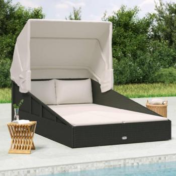 Foldable Roof Black Sunbed 200x114x128 cm Poly Rattan