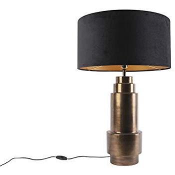 Lámpara de mesa Art Deco bronce con pantalla de terciopelo negro y oro 50cm - BRUUT