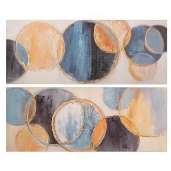 Set de Lienzo Abstracto Pintado a Mano 150x3x60 Cm - Arte Moderno Naranja/ Azul/ Beige