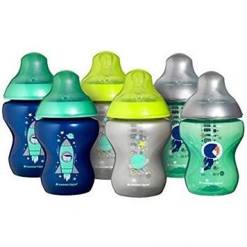 Tommee Tippee Closer to Nature Decorated Baby Bottles, Blue, 260 ml, 6-Piece