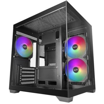 Caja PC MicroATX Mars Gaming MC-VIEW3 con Cristal Templado Panorámico, 3 Ventiladores ARGB 120mm, Doble Cámara, Soporte para Refrigeraciones Líquidas hasta 240mm y