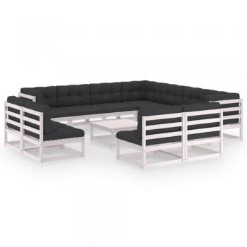 vidaXL Juego de Muebles de Jardín 12 Piezas con Cojines en Madera Maciza de Pino Blanca