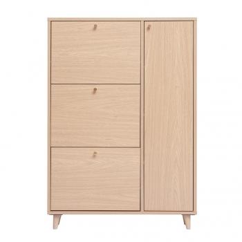 Zapatero Miliboo 90 cm con acabado de roble claro y metal dorado modelo Silvestre