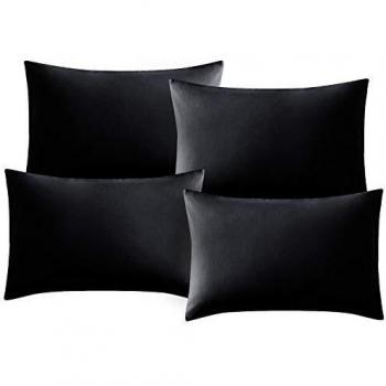Hansleep Funda Almohada 50x75 cm de Microfibra, 4 Fundas Almohadas 75x50 Negra Transpirable sin Cremallera, Juego de 4 Unidades con Cierre de sobre Suave