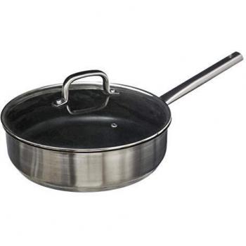 Sartén Salteadora de Acero Inoxidable con Tapa y Antiadherente, 29 cm, Plateada