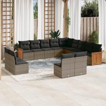 13-Piece Grey Poly Rattan Garden Sofa Set with Cushions